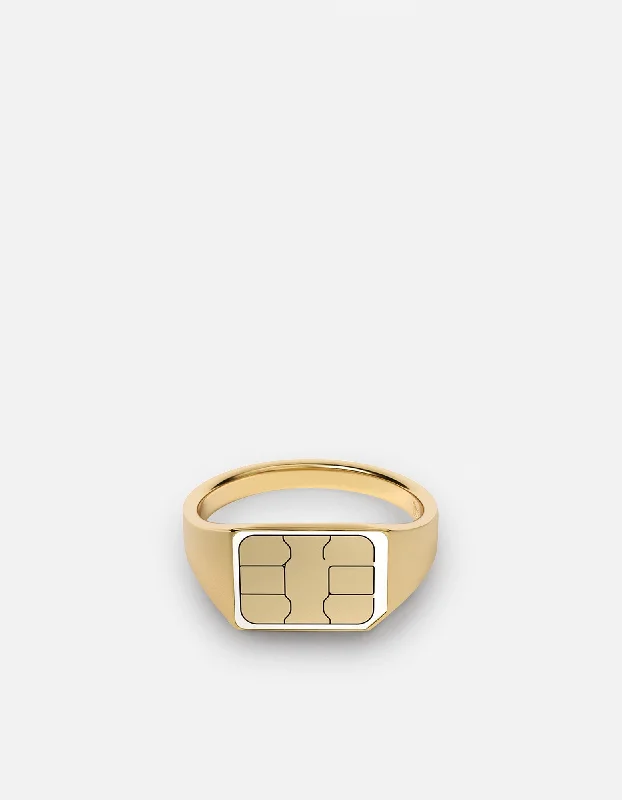 SIM Card Signet Ring, Gold Vermeil