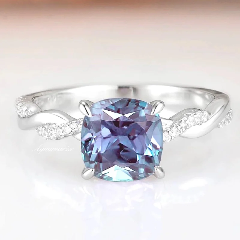 Sophia Twisted Vine Alexandrite Engagement Ring- 14K White Gold