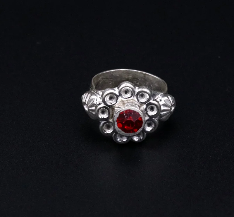 Traditional style handmade gorgeous red stone jadau ring band women's jewelry from rajasthan india !!sr51