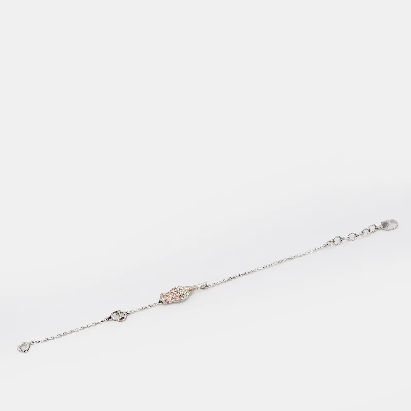 DIOR Silver Tone Crystal Studded Rose Chain Necklace