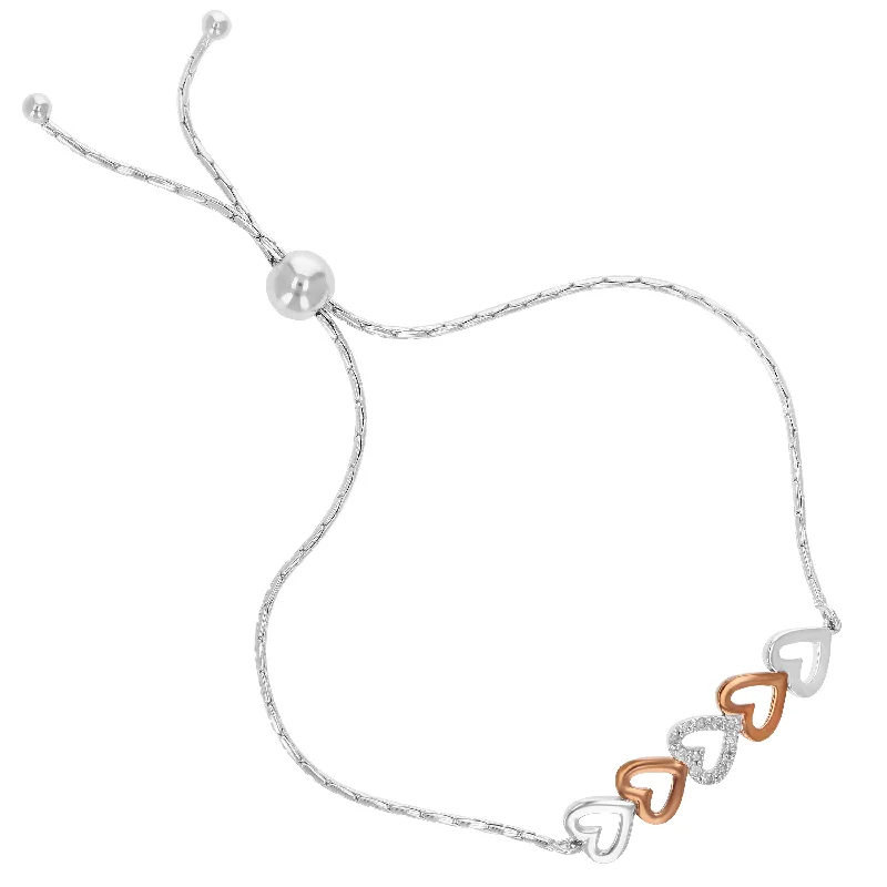 Shop Stylish Jewelry Now And Save Big 1/10 cttw Diamond Bolo Bracelet Rose Gold Plated over .925 Sterling Silver Heart