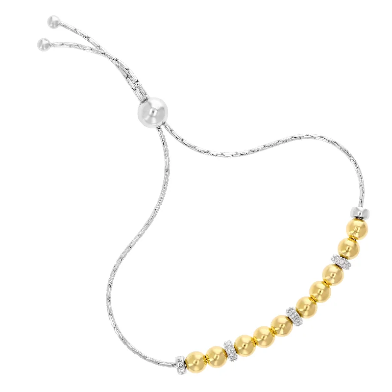 Discounted Jewelry For A Glamorous Look 1/10 cttw Diamond Bolo Bracelet Yellow Gold Plated over Silver Beads Style Discounted Jewelry For A Glamorous Look 1/10 cttw Diamond Bolo Bracelet Yellow Gold Plated over Silver Beads Style