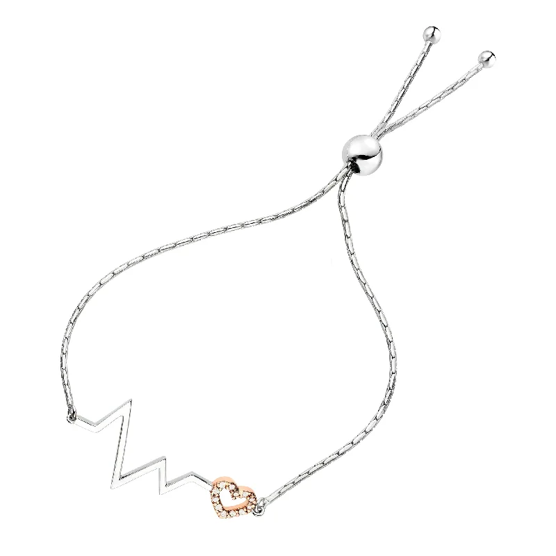 Shop Dazzling Jewelry At The Best Prices 1/10 cttw Diamond Bracelet Rose Gold Plated Over .925 Sterling Silver Heartbeat