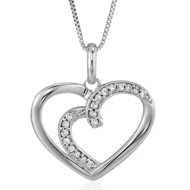 1/12 cttw Diamond Heart Pendant Necklace 14K White Gold with 18 Inch Chain