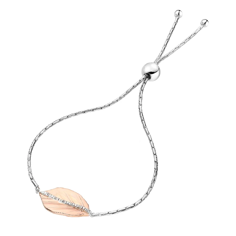 Stunning Jewelry At A Fraction Of The Price 1/20 cttw Diamond Bolo Bracelet Rose Gold Plated Over .925 Sterling Silver Leaf Stunning Jewelry At A Fraction Of The Price 1/20 cttw Diamond Bolo Bracelet Rose Gold Plated Over .925 Sterling Silver Leaf