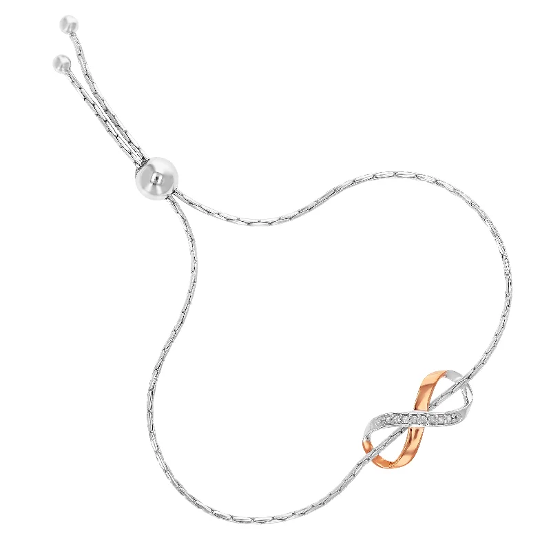 Customized Silver Jewelry For Unique Style 1/20 cttw Diamond Bolo Bracelet Rose Gold Plated over Sterling Silver Infinity Customized Silver Jewelry For Unique Style 1/20 cttw Diamond Bolo Bracelet Rose Gold Plated over Sterling Silver Infinity