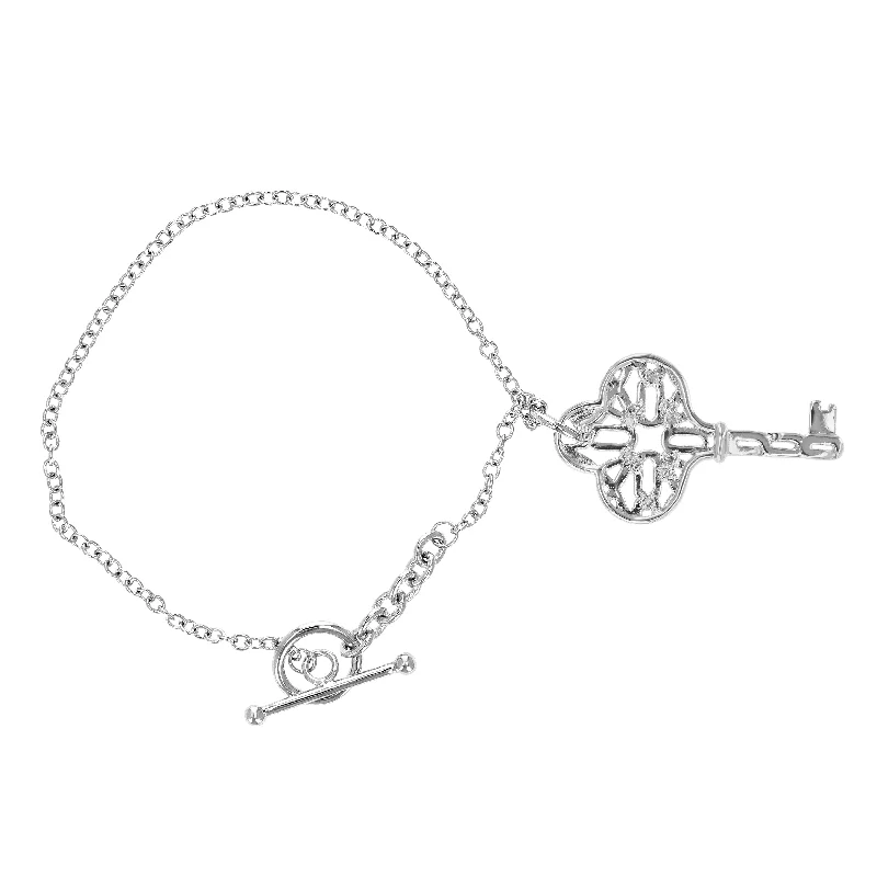 Grab Your Favorite Jewelry At The Lowest Prices 1/20 cttw Diamond Charm Bracelet Brass With Rhodium Plating Key Design Grab Your Favorite Jewelry At The Lowest Prices 1/20 cttw Diamond Charm Bracelet Brass With Rhodium Plating Key Design