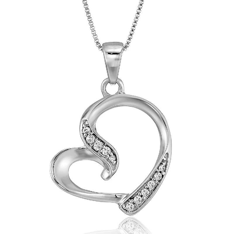 1/20 cttw Heart Shape Diamond Pendant Necklace 14K White Gold with 18 Inch Chain