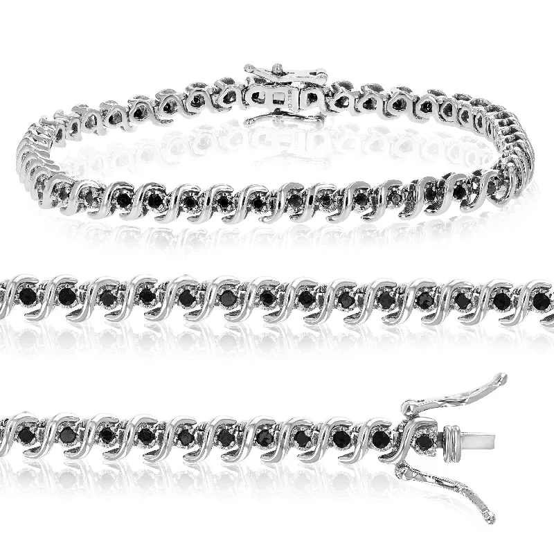 Bestselling Jewelry At Special Promotional Rates 1 cttw Black Diamond Bracelet .925 Sterling Silver Classic S-Link Round 7.75 Inch