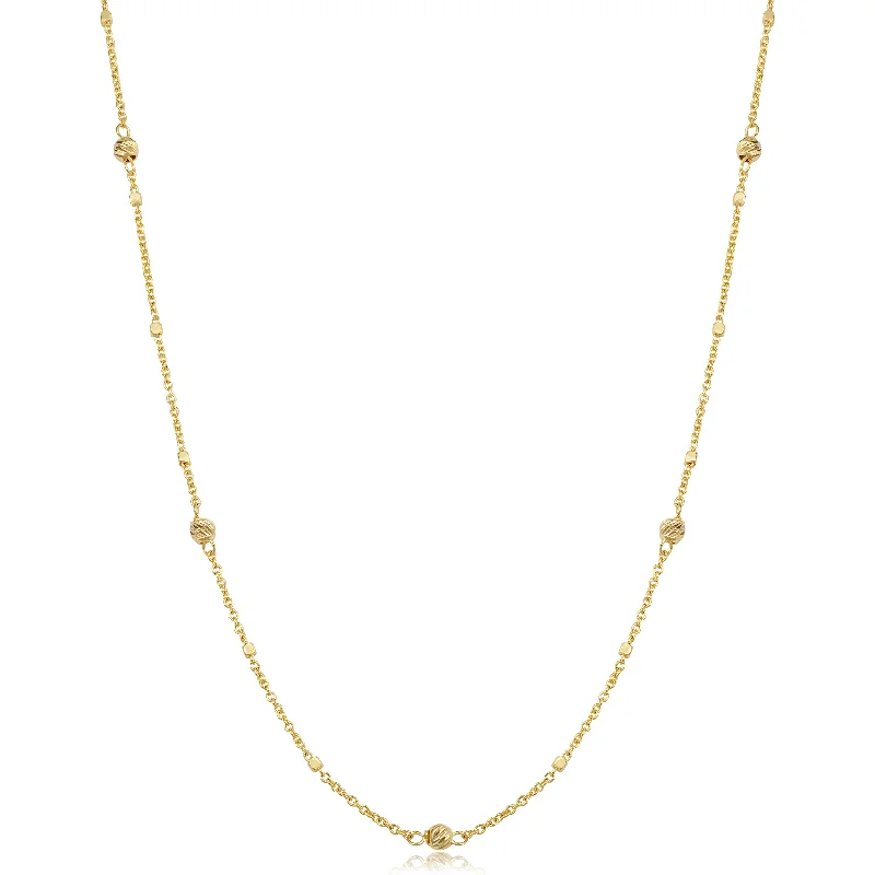 14k Yellow Gold Cube And Bead Station Necklace (18 inch)