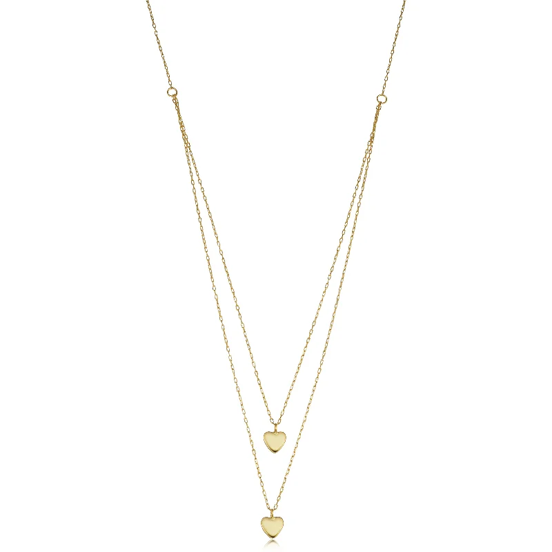 14k Yellow Gold Heart Layered Necklace (adjusts to 17 or 18 inch)