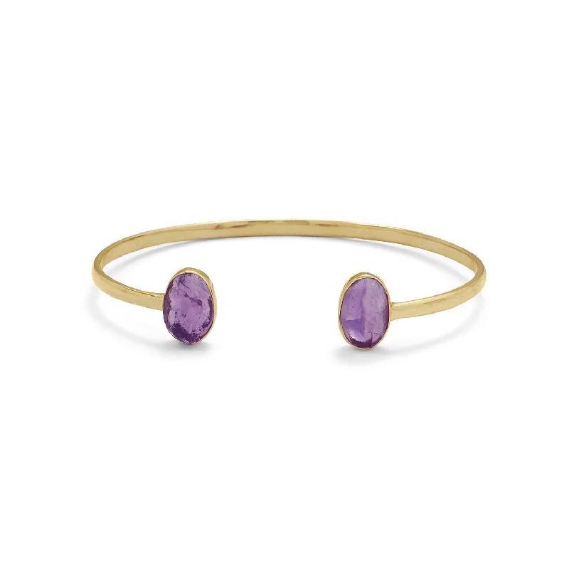 Discounted Jewelry For A Glamorous Look 18k Gold Amethyst Oval Open Cuff Bangle