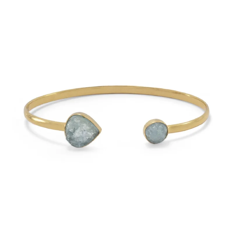 Timeless Jewelry At Special Discount Rates 18k Gold Aquamarine Pear & Round Open Cuff Bangle