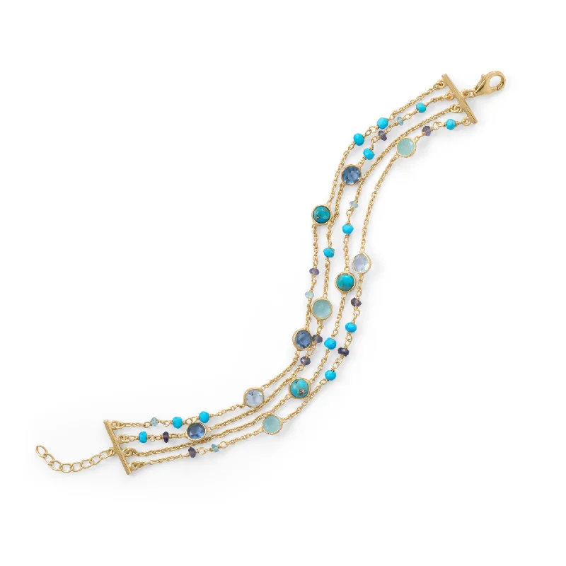 Last Chance To Grab Your Favorite Jewelry At A Discount 18k Gold Multi Row Turquoise & Blue Topaz Multi Gemstone Bracelet