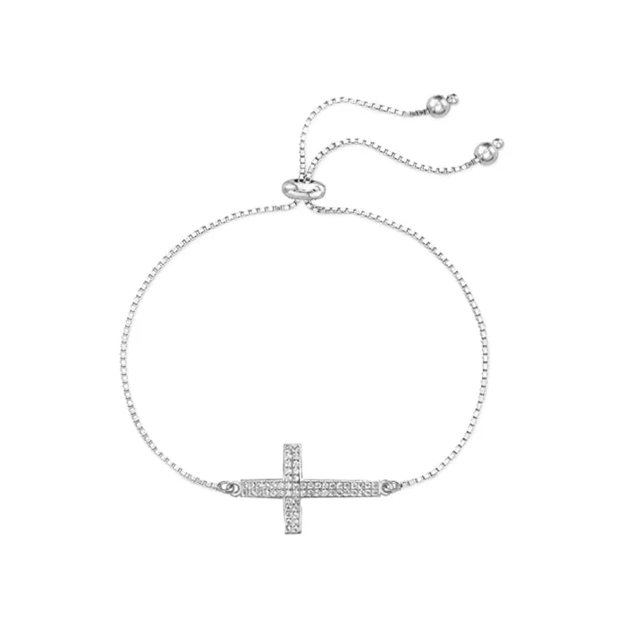 Get The Sparkle You Love At Prices You Adore 18K Gold Vermeil White Cz Sideways Cross Bracelet Get The Sparkle You Love At Prices You Adore 18K Gold Vermeil White Cz Sideways Cross Bracelet