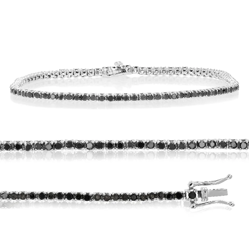 Chic And Stylish Jewelry At Discounted Prices 2 cttw Black Diamond Tennis Bracelet .925 Sterling Silver with Rhodium 7.5 Inch