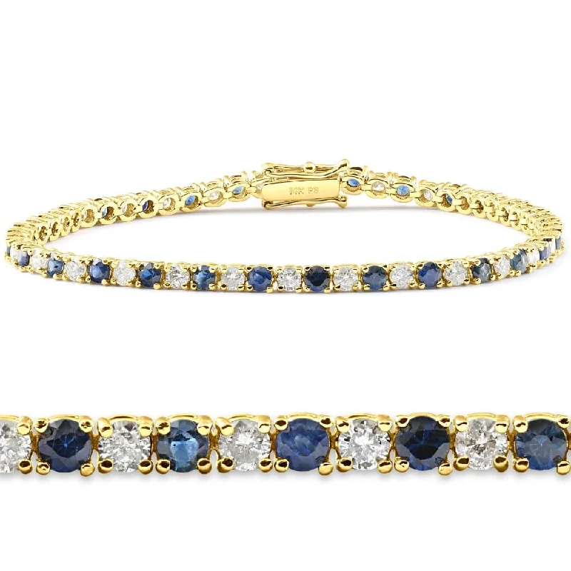 Premium Jewelry Now Available At Special Discounts 3ct Blue Sapphire & Diamond Tennis Bracelet 14K Yellow Gold 7"