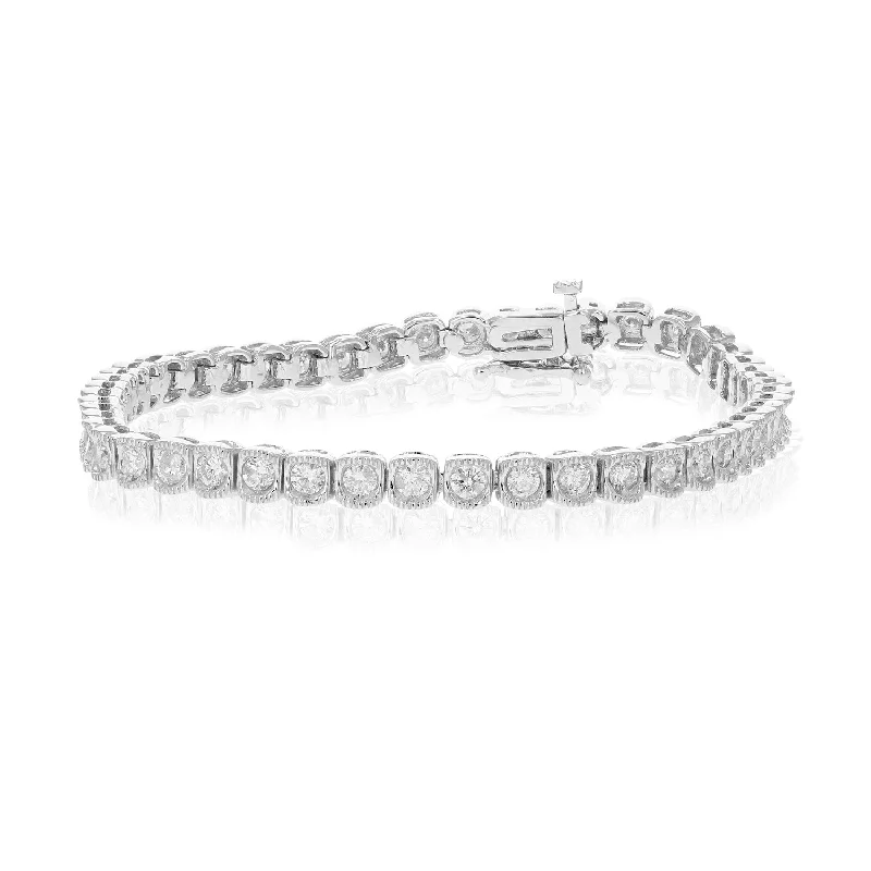 Elegant Designs, Unbeatable Discounts – Shop Jewelry Now 4 cttw SI2-I1 Diamond Bracelet 14K White Gold Cushion with Milgrain 7 Inch Elegant Designs, Unbeatable Discounts – Shop Jewelry Now 4 cttw SI2-I1 Diamond Bracelet 14K White Gold Cushion with Milgrain 7 Inch