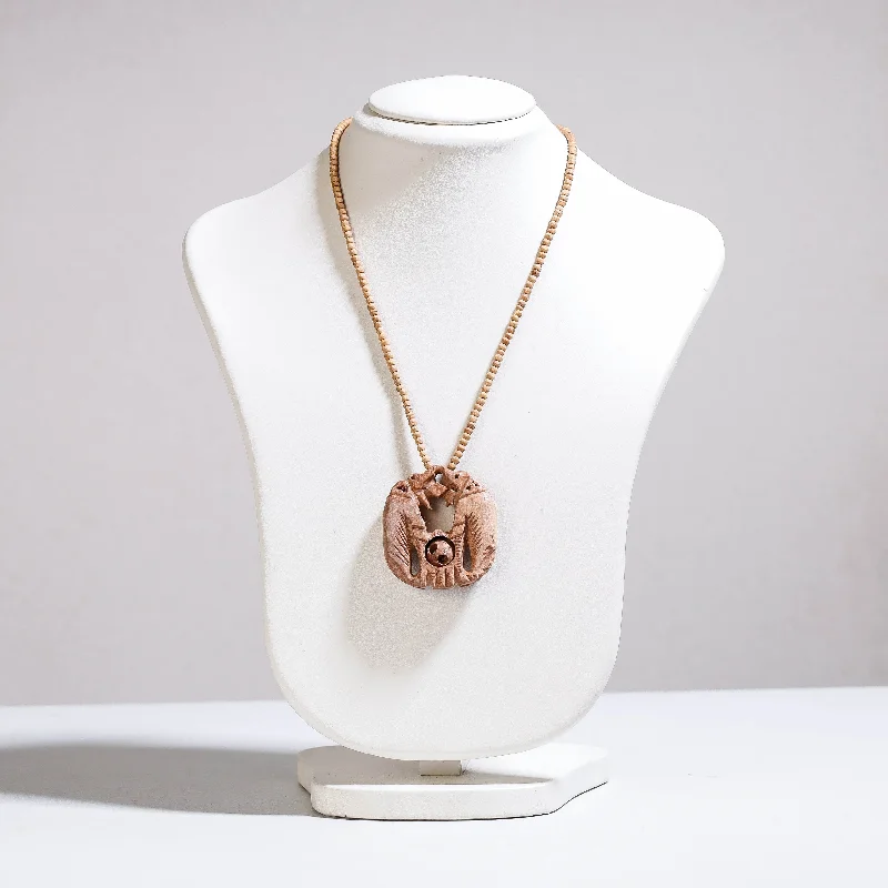 Fine Hand Carved Kadam Wooden Pendant Necklace