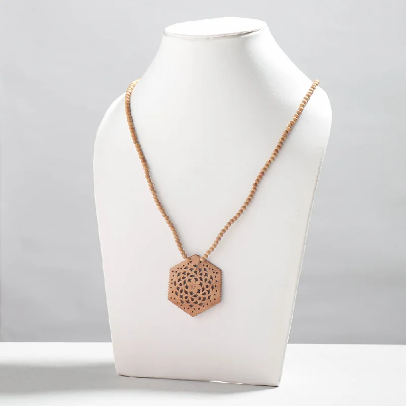 Fine Hand Carved Kadam Wooden Pendant Necklace