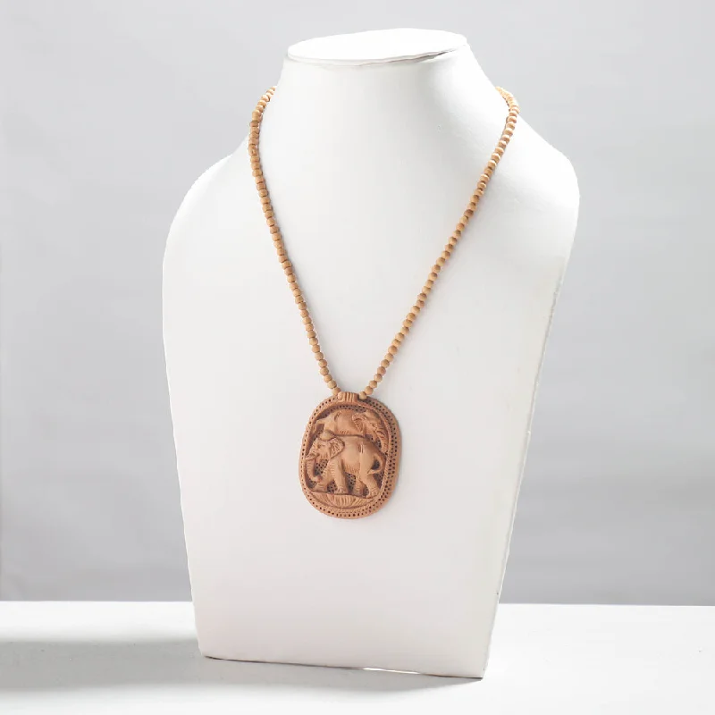 Fine Hand Carved Kadam Wooden Pendant Necklace