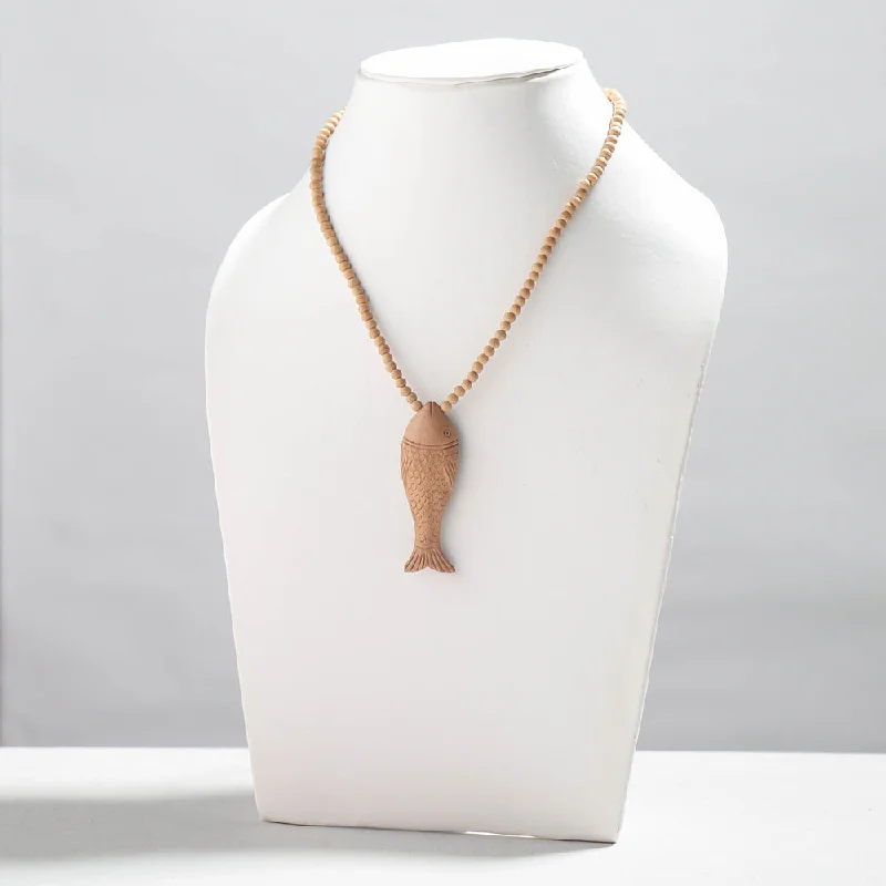 Fish - Fine Hand Carved Kadam Wooden Pendant Necklace