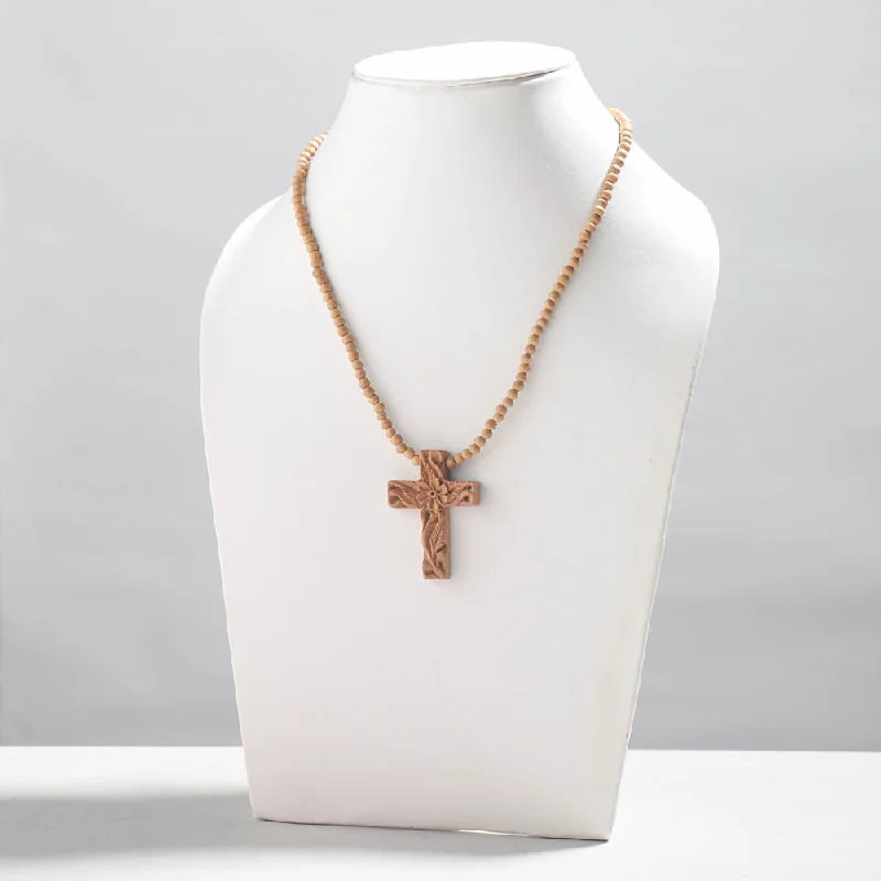 Cross - Fine Hand Carved Kadam Wooden Pendant Necklace