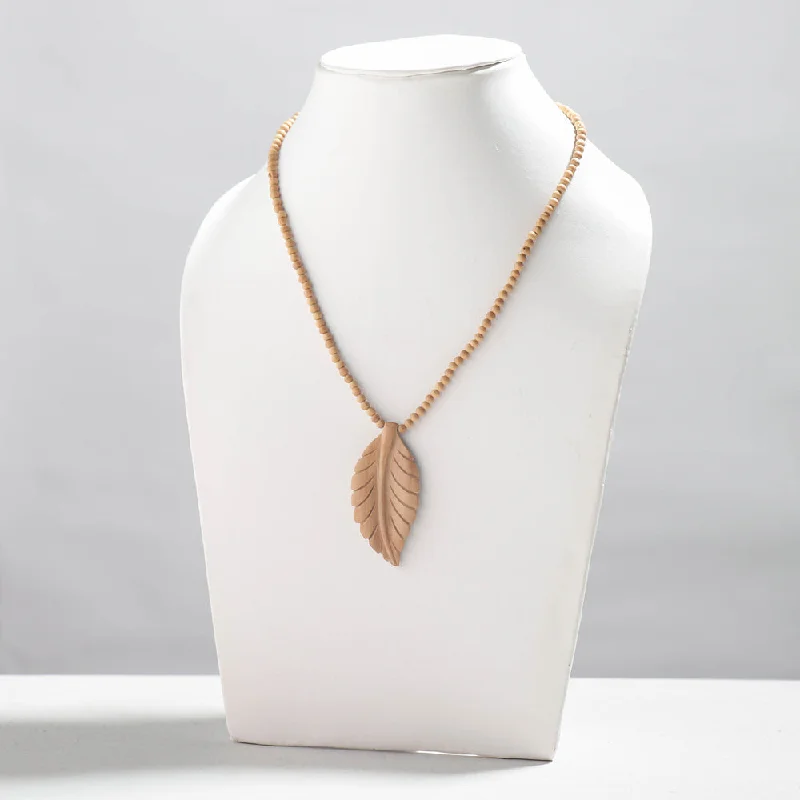 Leaf - Fine Hand Carved Kadam Wooden Pendant Necklace