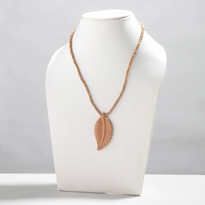 Leaf - Fine Hand Carved Kadam Wooden Pendant Necklace