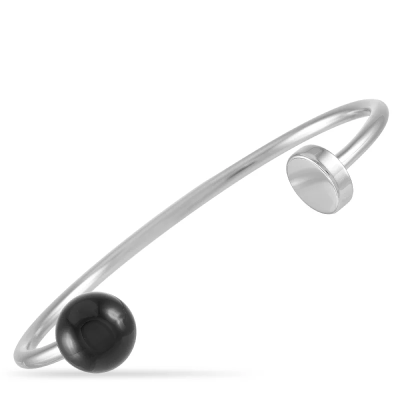 Bohemian-Inspired Jewelry For Free-Spirited Fashion Calvin Klein Bubbly Stainless Steel Onyx Open Bangle Bracelet