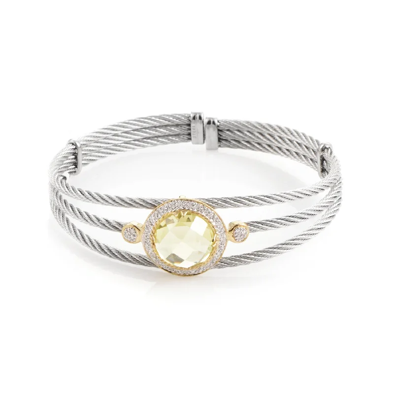 Premium Jewelry At Promotional Prices – Shine Today Charriol Celtic Cable 18K Stainless Steel Lemon Citrine & Diamond Bangle