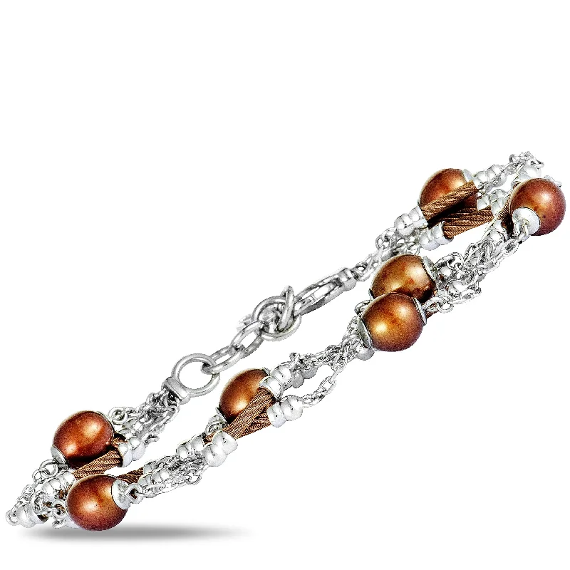 Handmade Pearl Jewelry For Timeless Elegance Charriol Pearl Stainless Steel and Bronze PVD Brown Pearls Bracelet