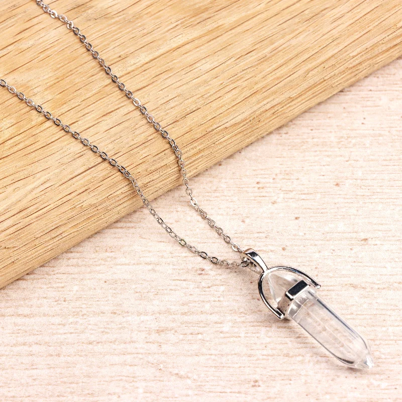 Silver Plated Necklace - Clear Quartz Pendant