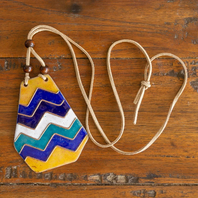 Jewelry Sale – Exclusive Styles At Lower Prices Retro Style Copper Enamel Pendent Necklace with Faux Leather String and Wooden Beads by Ekibeki