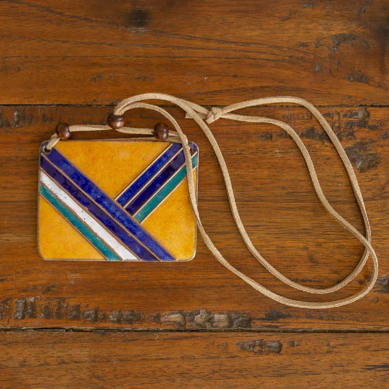 Make Your Outfit Shine With Discounted Jewelry Retro Style Copper Enamel Pendent Necklace with Faux Leather String and Wooden Beads by Ekibeki