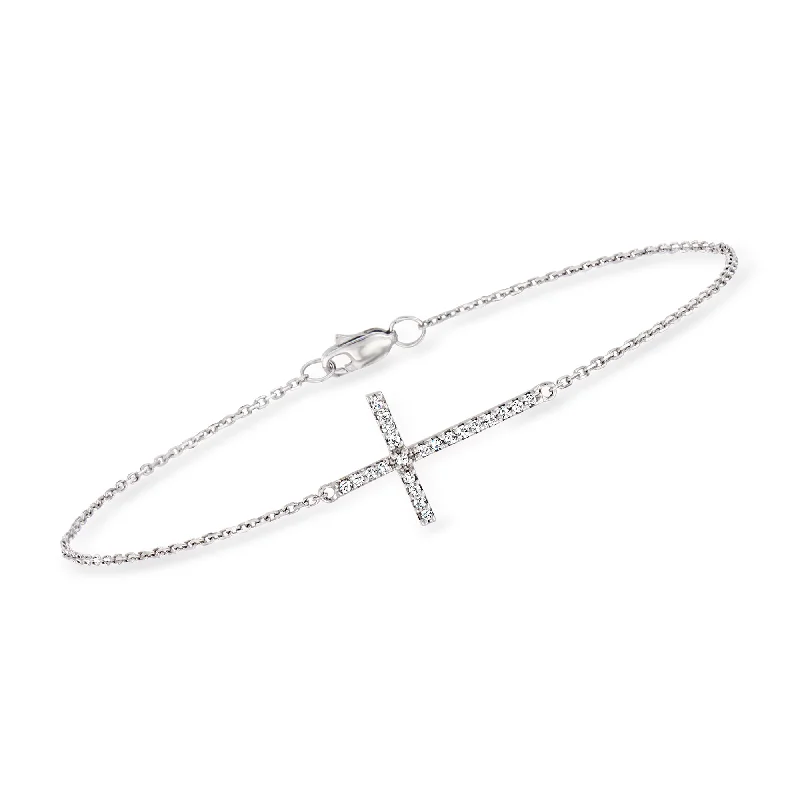 Limited Stock On Premium Jewelry At Low Prices Ross-Simons 14kt White Gold Sideways Cross Bracelet With Diamonds Limited Stock On Premium Jewelry At Low Prices Ross-Simons 14kt White Gold Sideways Cross Bracelet With Diamonds