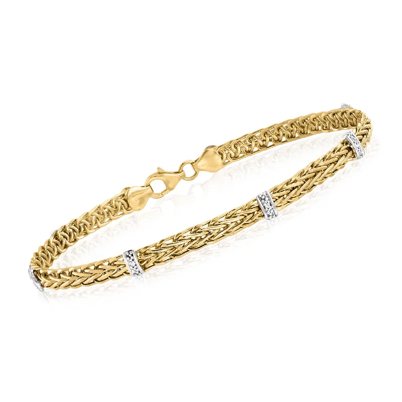 Limited-Time Offer On Elegant Jewelry Pieces Ross-Simons 14kt Yellow Gold Wheat-Link Station Bracelet With Diamond Accents