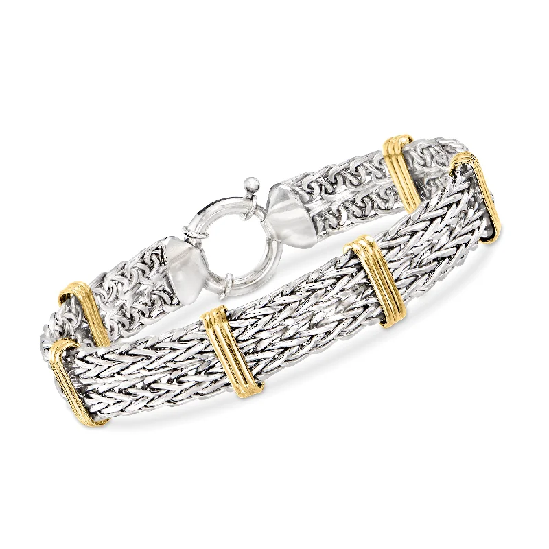 Get Your Favorite Jewelry At The Best Price Ross-Simons Two-Tone Double Wheat-Link Bracelet in Sterling Silver and 14kt Gold Over Sterling Get Your Favorite Jewelry At The Best Price Ross-Simons Two-Tone Double Wheat-Link Bracelet in Sterling Silver and 14kt Gold Over Sterling
