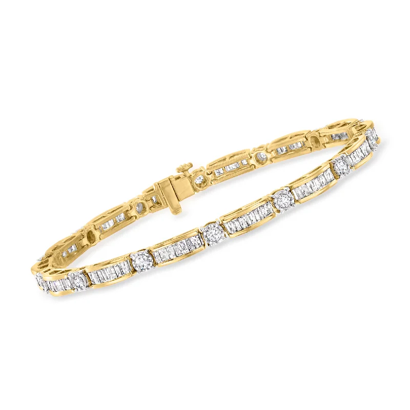 Gorgeous Jewelry, Limited-Time Savings Ross-Simons 3.00- Baguette and Round Diamond Bracelet in 18kt Gold Over Sterling. 7 inches