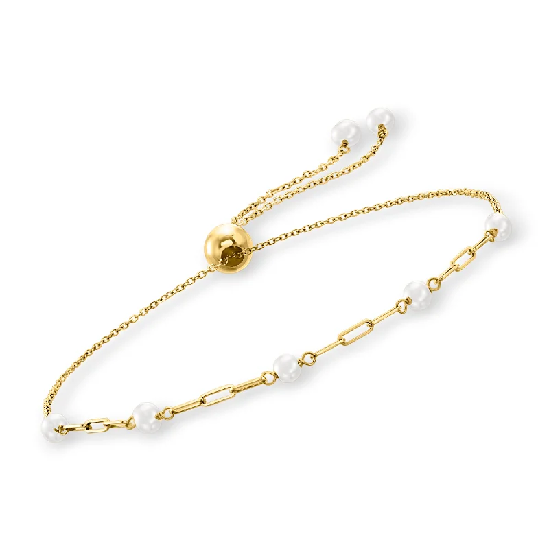 Discounted Luxury Jewelry – Shine Without The Splurge Ross-Simons 3-3.5mm Cultured Pearl and 14kt Yellow Gold Paper Clip Link Bolo Bracelet