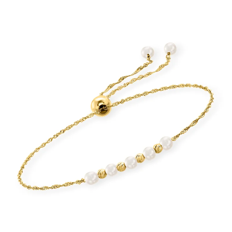 Fashion-Forward Geometric Jewelry For Contemporary Style Ross-Simons 3-3.5mm Cultured Pearl Bolo Bracelet in 14kt Yellow Gold