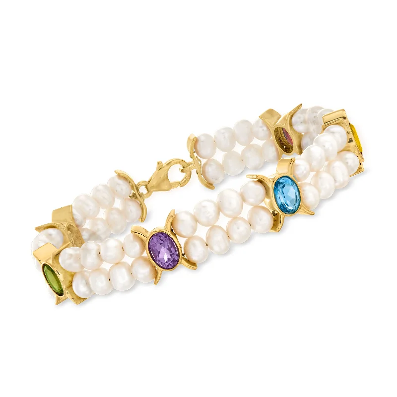 High-Quality Jewelry At A Fraction Of The Cost Ross-Simons 4.5-5.5mm Cultured Pearl and Multi-Gemstone Bracelet in 18kt Gold Over Sterling