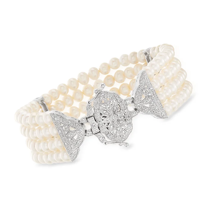 Limited-Time Offer On Elegant Jewelry Pieces Ross-Simons 4.5-5mm Cultured Pearl and . Diamond Multi-Strand Bracelet in Sterling Silver Limited-Time Offer On Elegant Jewelry Pieces Ross-Simons 4.5-5mm Cultured Pearl and . Diamond Multi-Strand Bracelet in Sterling Silver