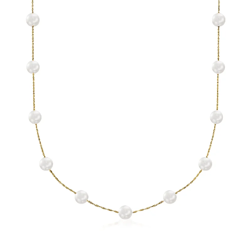 Ross-Simons 6-6.5mm Cultured Pearl Station Necklace in 14kt Yellow Gold