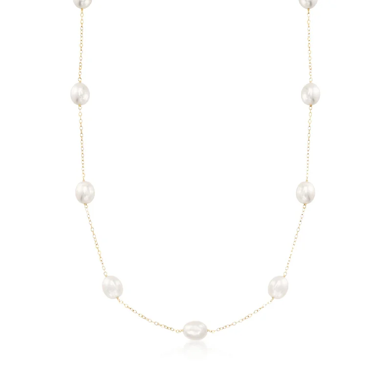 Bestselling Jewelry At Special Promotional Rates Ross-Simons 8-8.5mm Cultured Pearl Station Necklace in 14kt Yellow Gold Bestselling Jewelry At Special Promotional Rates Ross-Simons 8-8.5mm Cultured Pearl Station Necklace in 14kt Yellow Gold