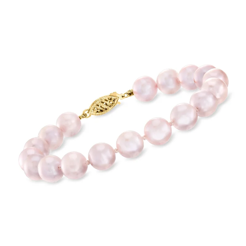 Handcrafted Beauty At Affordable Prices Ross-Simons 8-8.5mm Pink Cultured Pearl Bracelet With 14kt Yellow Gold Clasp