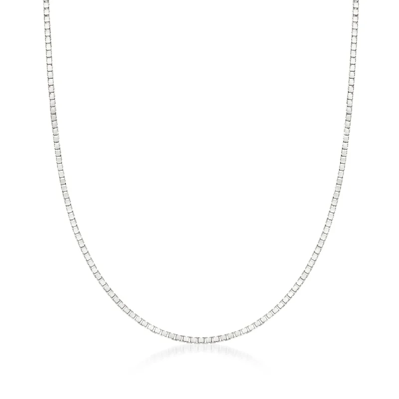 Stunning Statement Jewelry, Unbeatable Discounts Ross-Simons 0.8mm 14kt White Gold Box Chain Necklace Stunning Statement Jewelry, Unbeatable Discounts Ross-Simons 0.8mm 14kt White Gold Box Chain Necklace