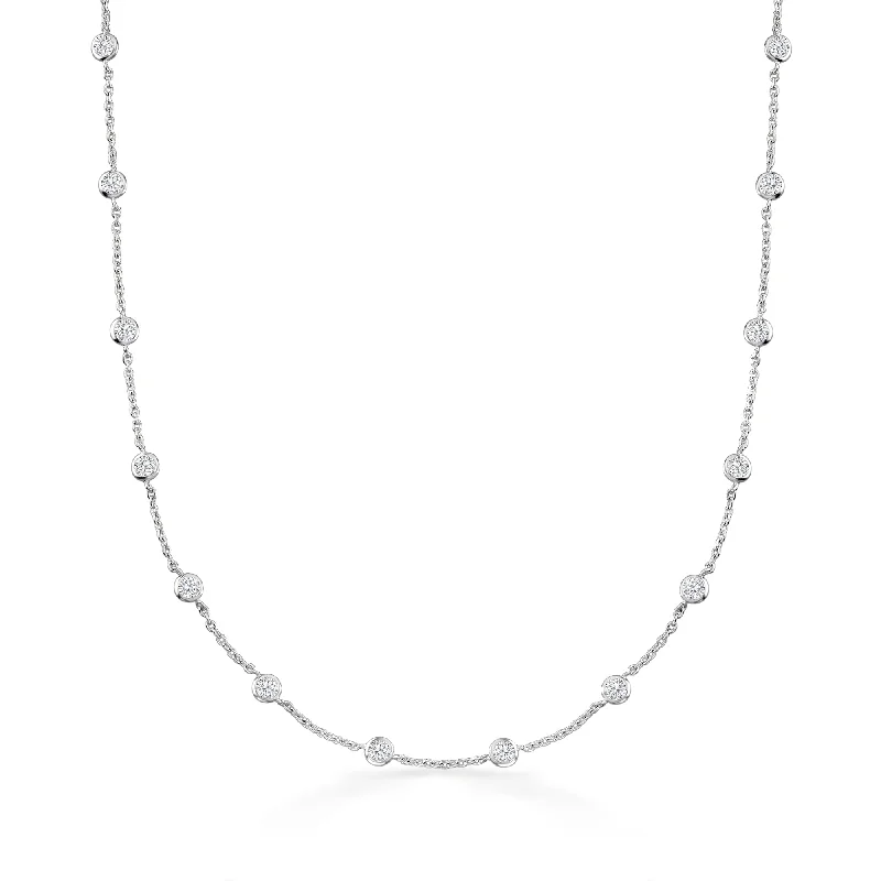 Timeless Elegance At Unbelievable Discounts Ross-Simons Bezel-Set CZ Station Necklace in Sterling Silver Timeless Elegance At Unbelievable Discounts Ross-Simons Bezel-Set CZ Station Necklace in Sterling Silver