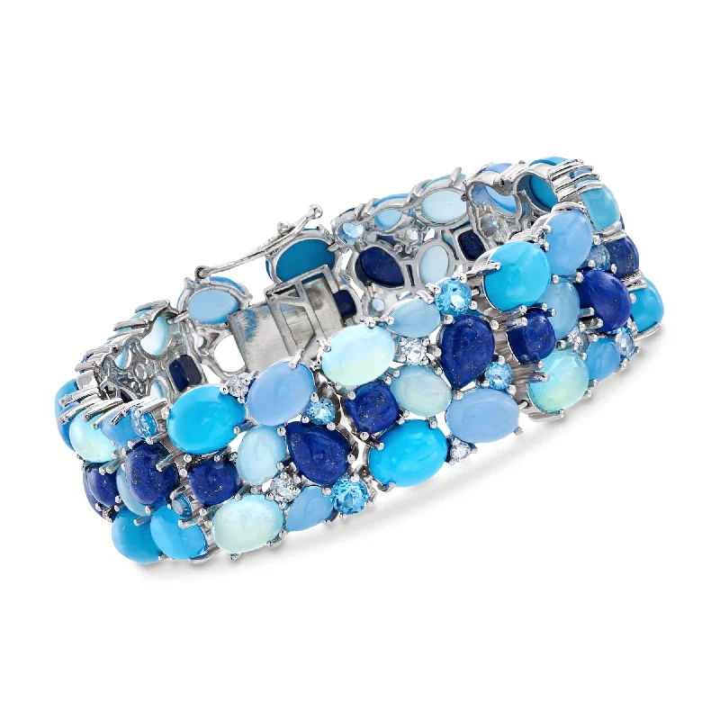 Dainty Floral Jewelry For Feminine Elegance Ross-Simons Blue and White Multi-Stone Cluster Bracelet in Sterling Silver Dainty Floral Jewelry For Feminine Elegance Ross-Simons Blue and White Multi-Stone Cluster Bracelet in Sterling Silver