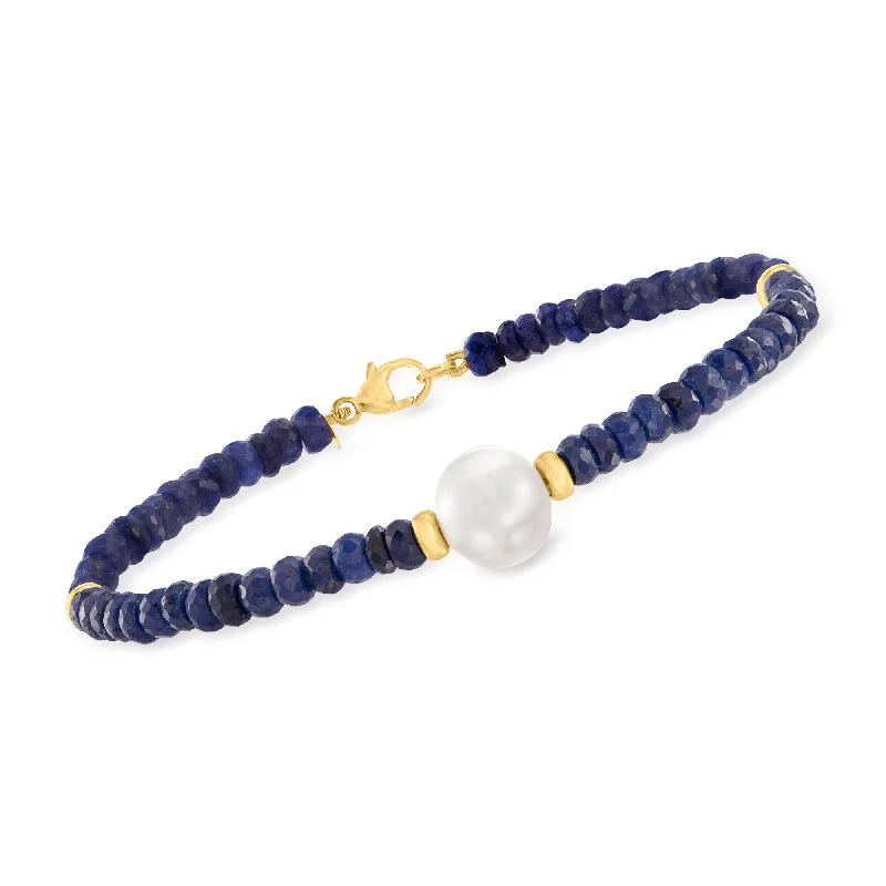 Luxury Jewelry Sale – Sparkle For Less Ross-Simons Cultured Pearl and Beaded Sapphire Bracelet in 14kt Yellow Gold